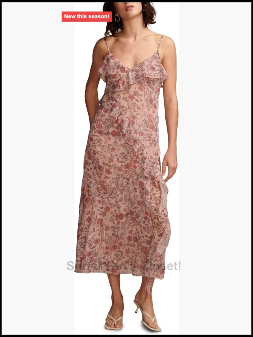 Lucky Brand Ruffle V-Neck Midi Dress Sleeveless A-Line